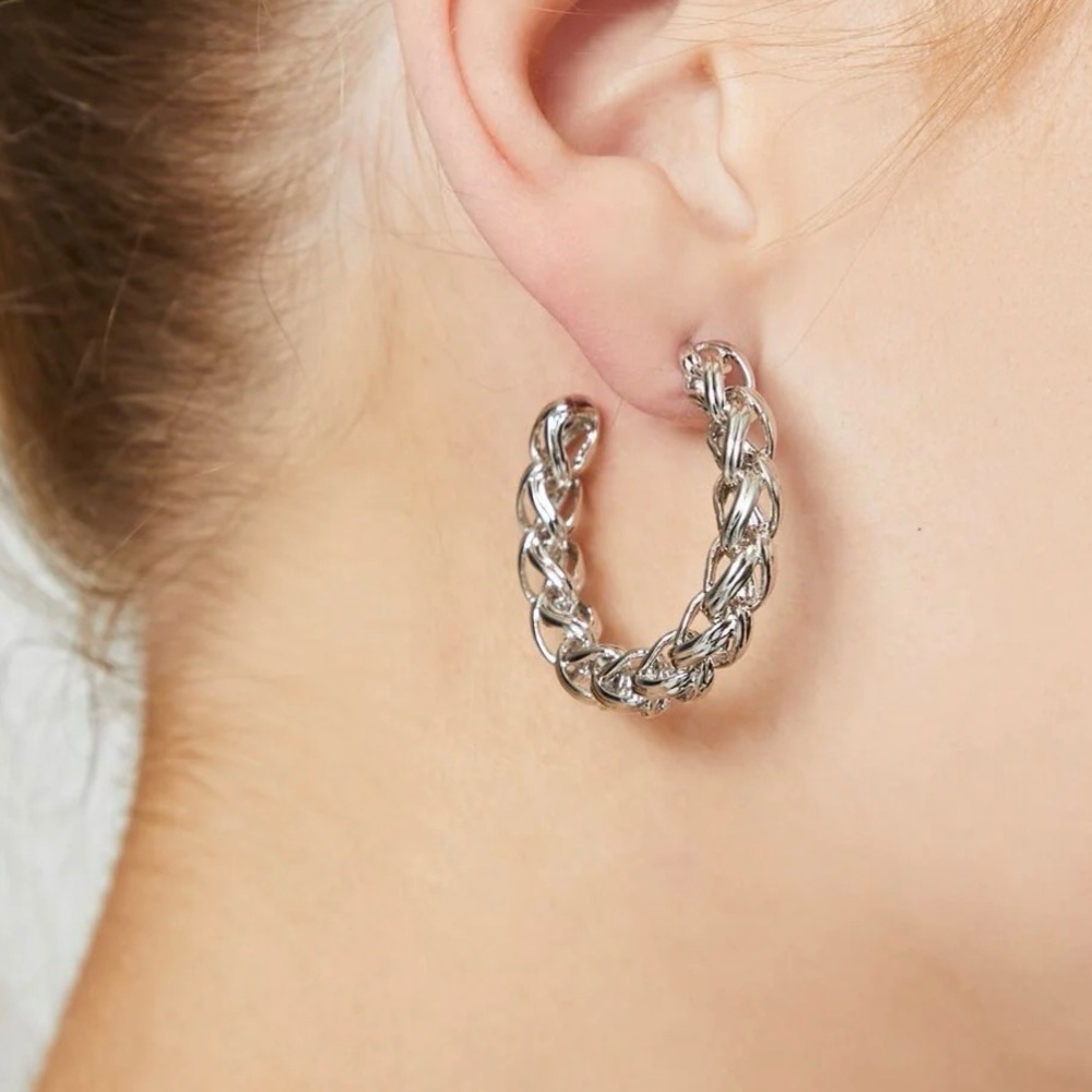 Elegant Silver Braided Hoop Earrings
